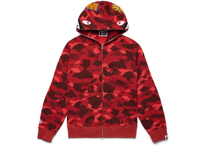 BAPE Color Camo Shark Full Zip Hoodie Red - authentic BAPE apparel