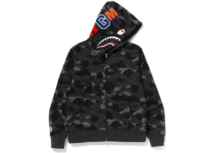 BAPE Color Camo Shark Full Zip Hoodie Black - authentic BAPE apparel
