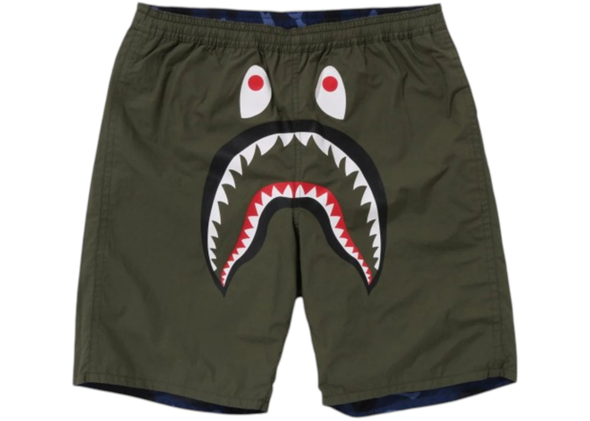 BAPE Color Camo Shark Reversible Shorts Navy Olive - vue secondaire B