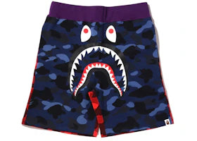 BAPE Crazy Camo Shark Sweat Shorts Navy - authentic BAPE apparel