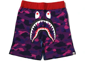 BAPE Crazy Camo Shark Sweat Shorts Purple