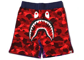 BAPE Crazy Camo Shark Sweat Shorts Red - authentic BAPE apparel