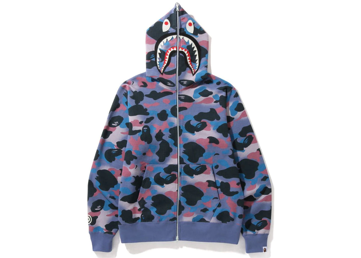 BAPE Grid Camo Shark Full Zip Hoodie Purple - vue 360
