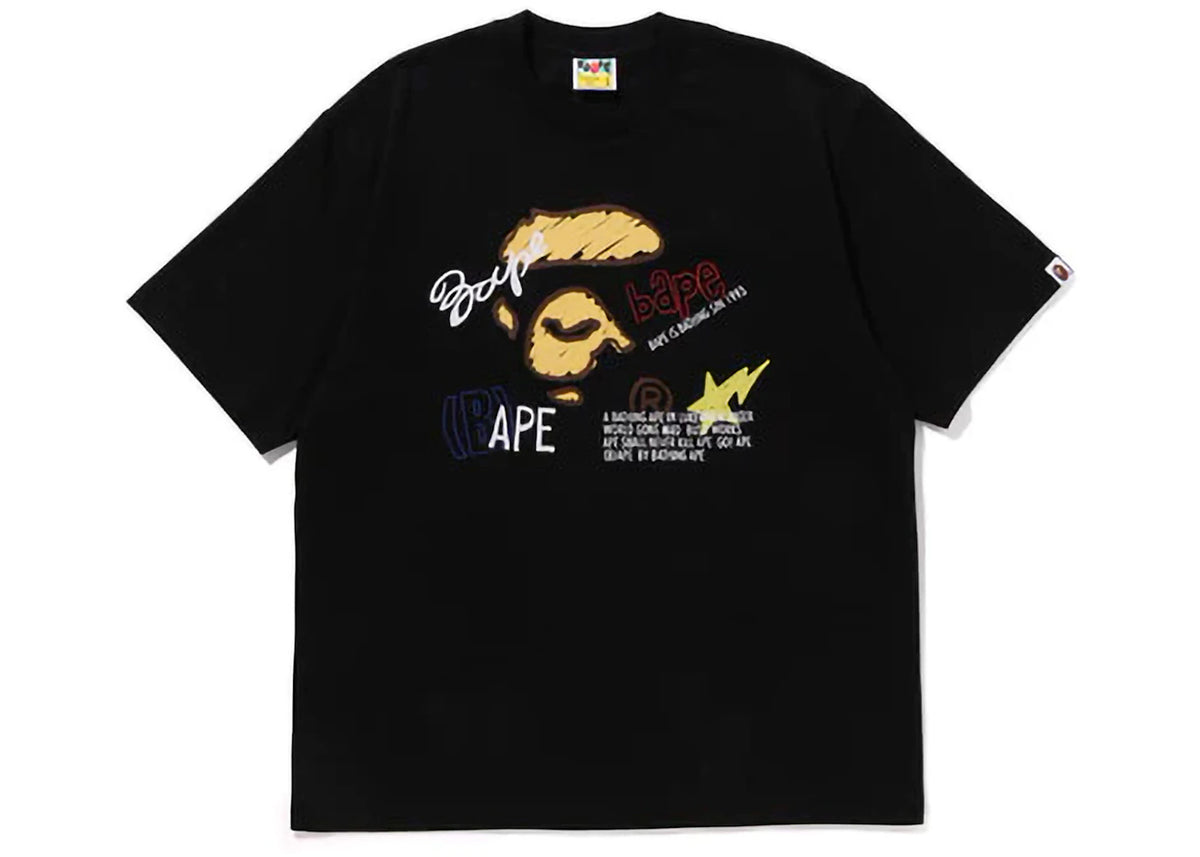 BAPE Hand Draw Graphic Relaxed Fit Tee Black - vue secondaire A