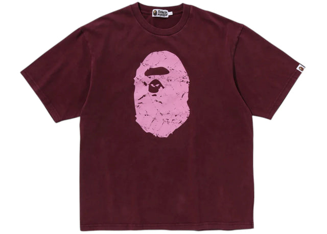 BAPE Heavy Washed Ape Head Relaxed Fit Tee Burgundy