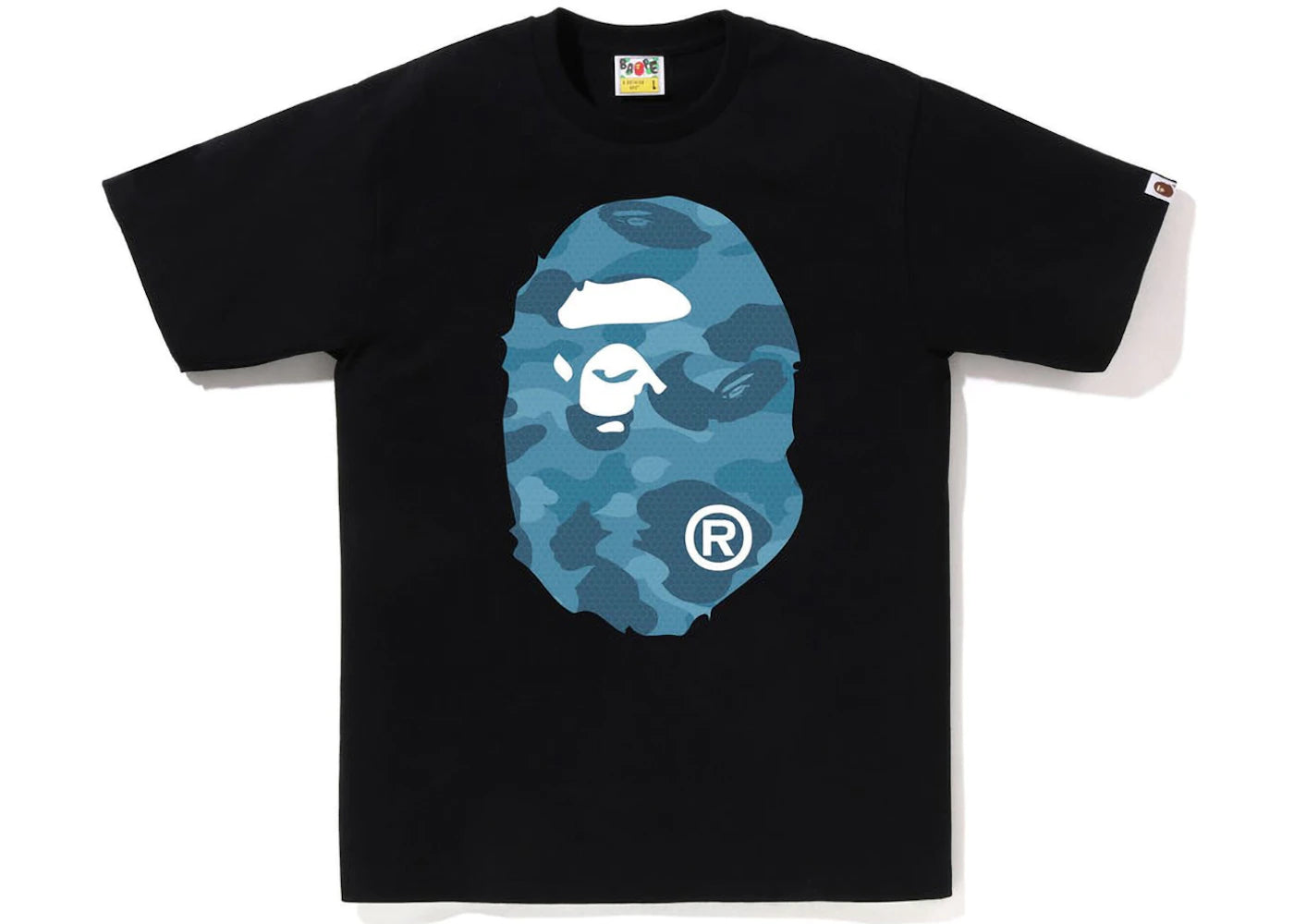 BAPE Honeycomb Camo Big Ape Head Tee Black Blue - vue secondaire A