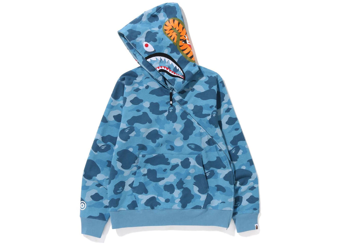 BAPE Honeycomb Camo Shark Full Zip Hoodie Blue - vue secondaire B