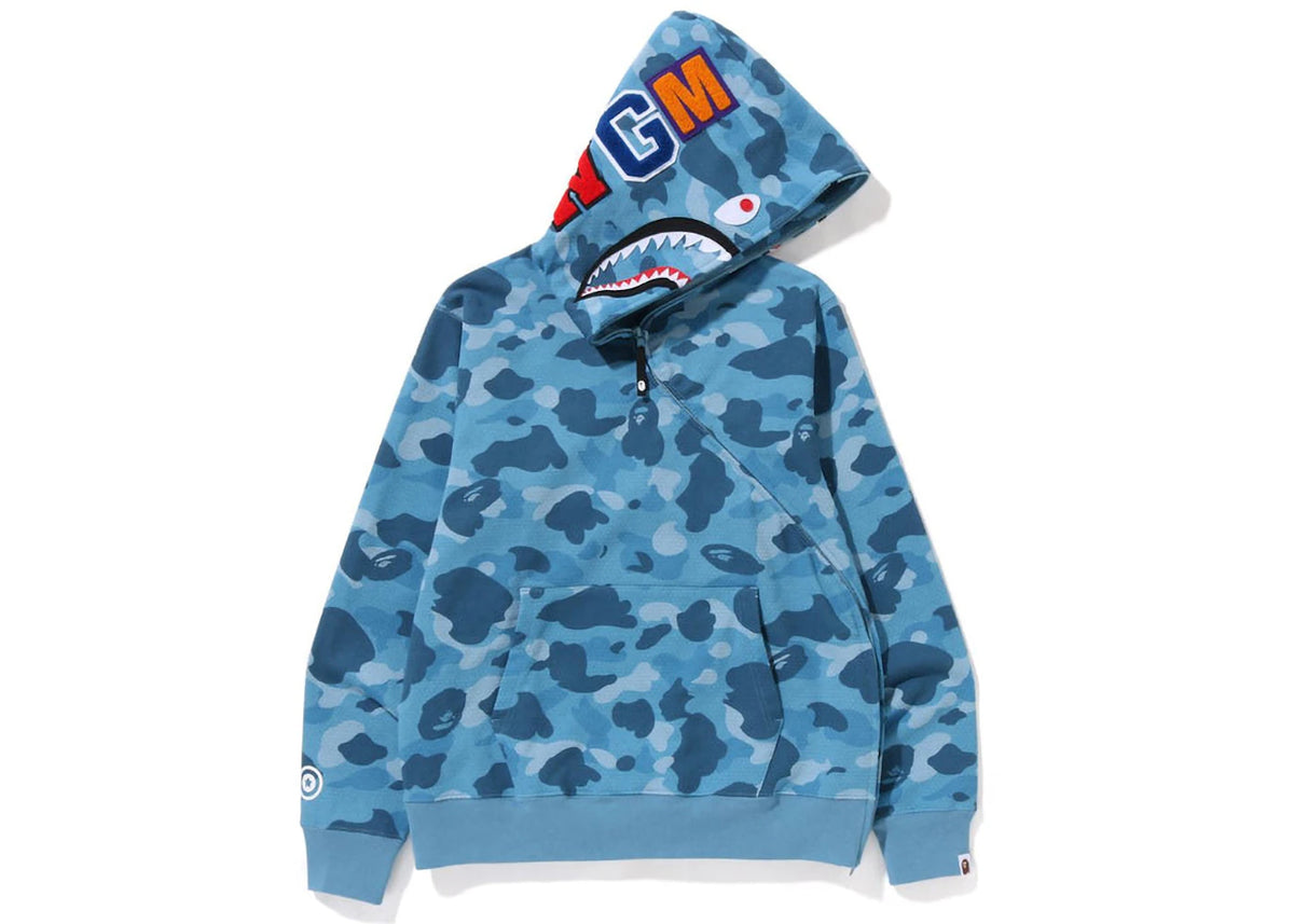 BAPE Honeycomb Camo Shark Full Zip Hoodie Blue - vue secondaire A