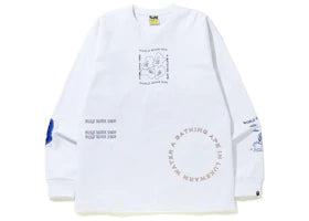 BAPE Ink Print Relaxed #1 L/S Tee White