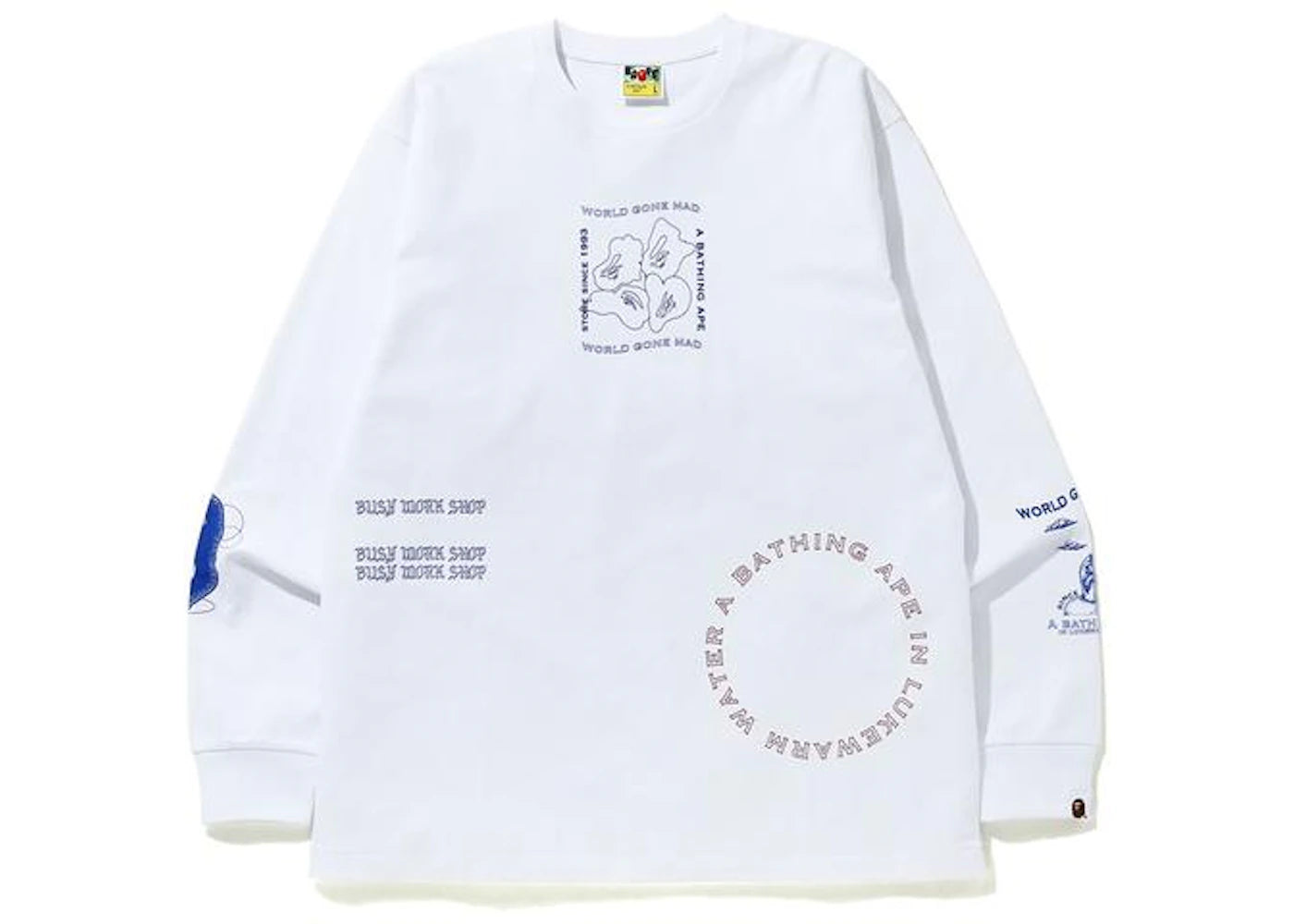 BAPE Ink Print Relaxed #1 L/S Tee White - vue secondaire A
