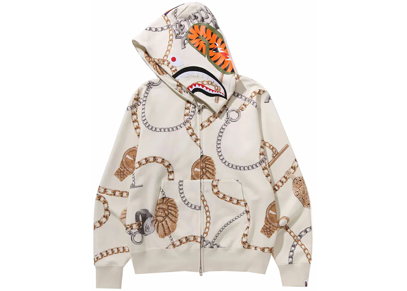 BAPE Jewels Shark Full Zip Hoodie Ivory - vue secondaire B
