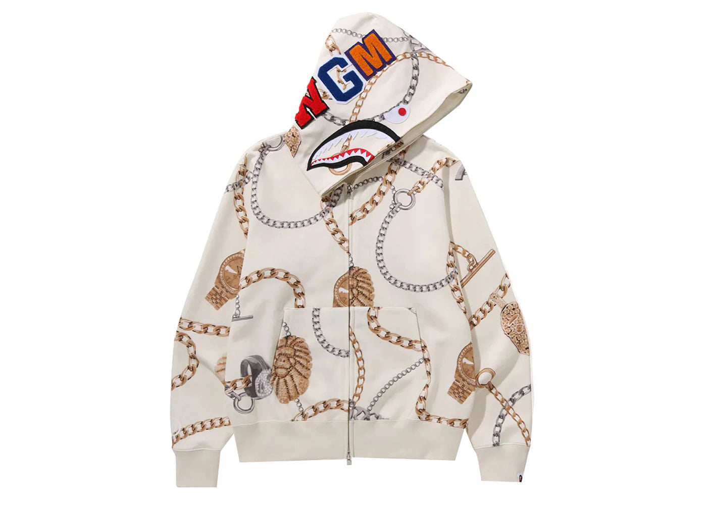 BAPE Jewels Shark Full Zip Hoodie Ivory - vue secondaire A