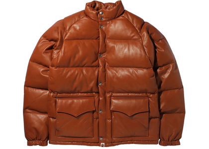 BAPE Leather Classic Down Jacket Jacket Brown - apparel view 2