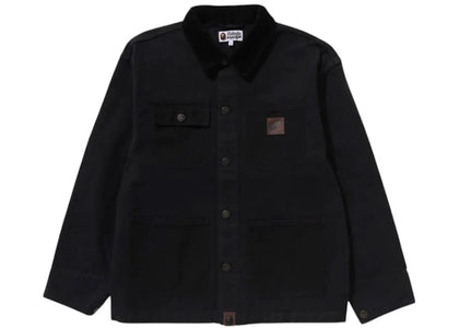 BAPE Line Camo Jacquard Patched Pocket Garment Dye Work Jacket Black - apparel view 2