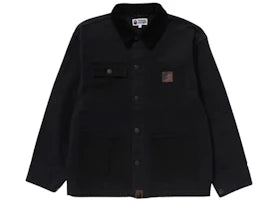 BAPE Line Camo Jacquard Patched Pocket Garment Dye Work Jacket Black