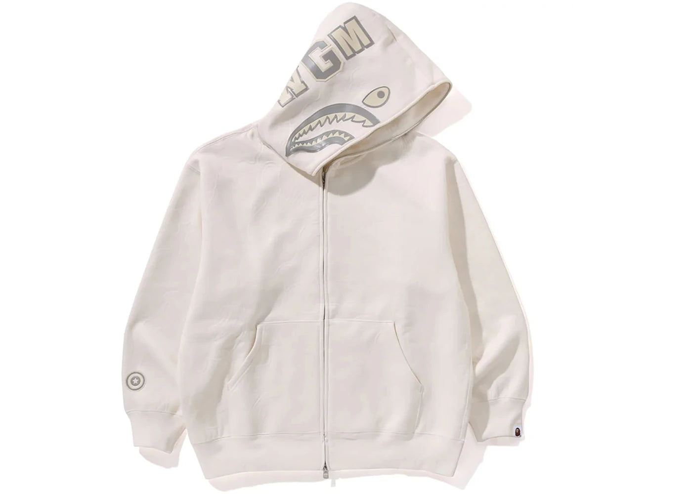 BAPE Line Camo Quilted Shark Relaxed Fit Full Zip Hoodie Ivory sneakers - authentic BAPE shoes