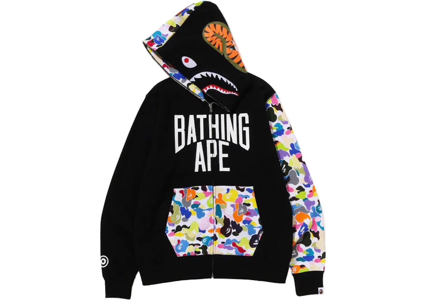 BAPE Multi Camo NYC Logo Shark Full Zip Hoodie Black - vue secondaire B