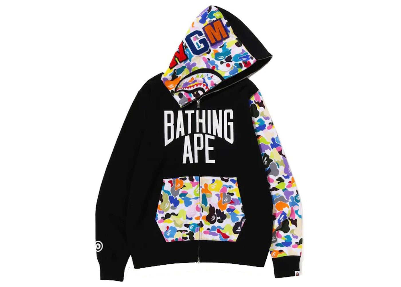 BAPE Multi Camo NYC Logo Shark Full Zip Hoodie Black - vue secondaire A
