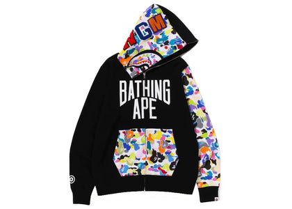 BAPE Multi Camo NYC Logo Shark Full Zip Hoodie Black - apparel view 2