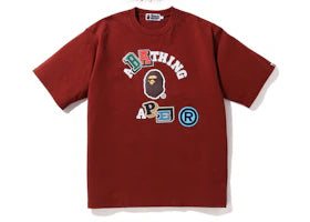 BAPE Multi Fonts Relaxed Fit Collage Heavy Weight Tee Burgundy - vue 360