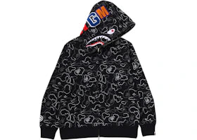 BAPE Neon Camo Shark Full Zip Hoodie Black - vue 360