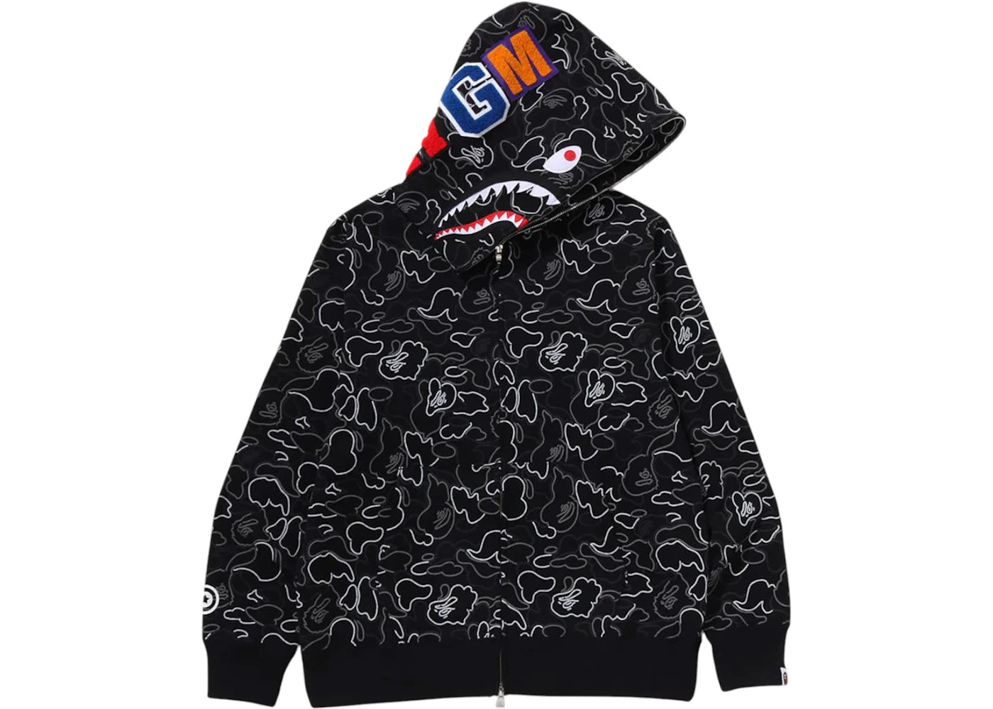 BAPE Neon Camo Shark Full Zip Hoodie Black - vue secondaire A
