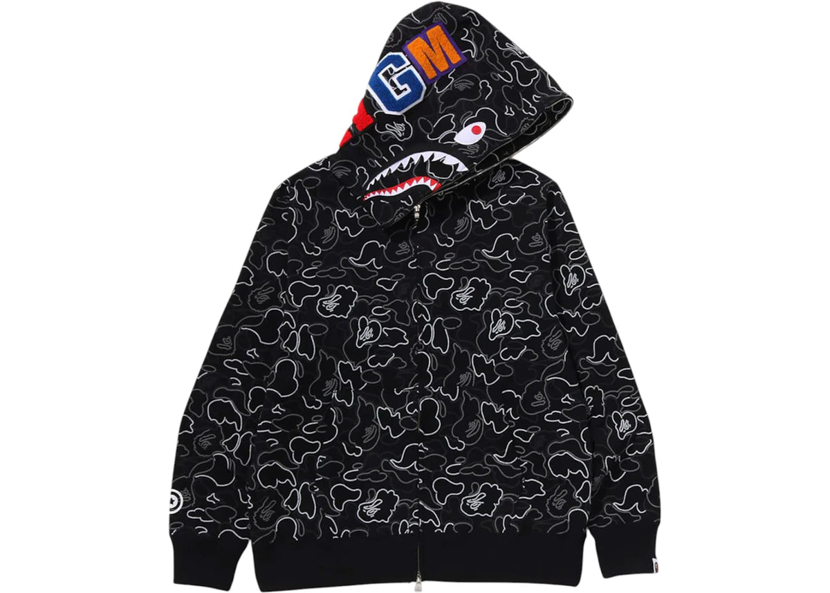 BAPE Neon Camo Shark Full Zip Hoodie Black - vue 360