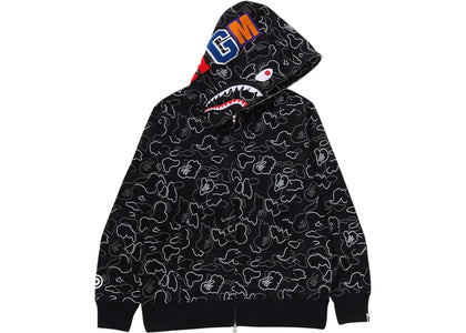 BAPE Neon Camo Shark Full Zip Hoodie Black - apparel view 2