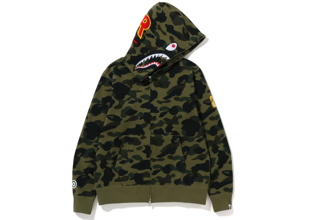 BAPE PONR 1st Camo Shark Full Zip Hoodie Green - vue 360