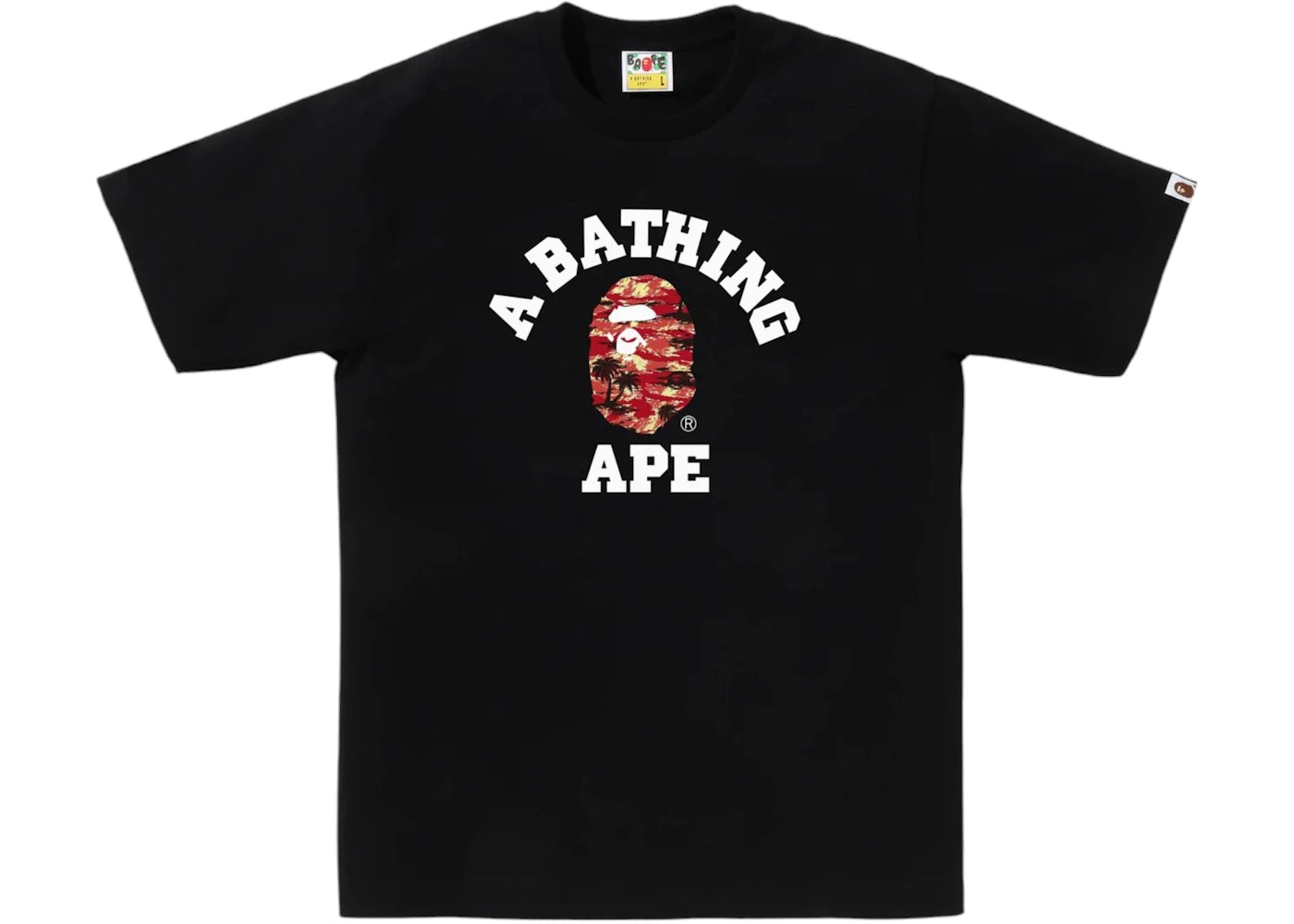 BAPE Palm Tree Camo College Tee Black Red - vue 360