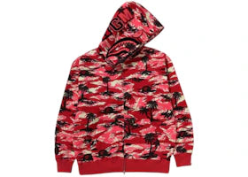 BAPE Palm Tree Camo Relaxed Fit Shark Full Zip Hoodie Red