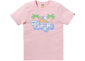 BAPE Palm Tree Pattern Milo On Bape Tee Pink - authentic BAPE product