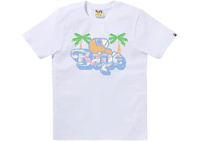 BAPE Palm Tree Pattern Milo On Bape Tee White