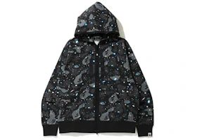 BAPE Relaxed Space Camo Full Zip Hoodie Black - vue 360