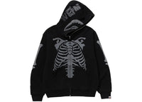 BAPE Skeleton Shark Heavy Washed Cropped Fit Full Zip Hoodie Black