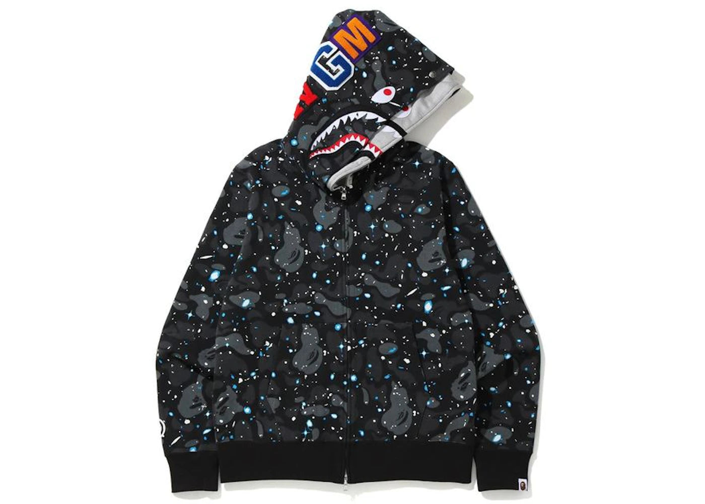 BAPE Space Camo Shark Full Zip Double Hoodie Schwarz Multi - vue 360