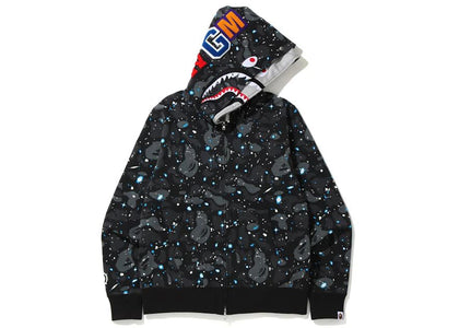 BAPE Space Camo Shark Full Zip Double Hoodie Black Multi - authentic BAPE apparel