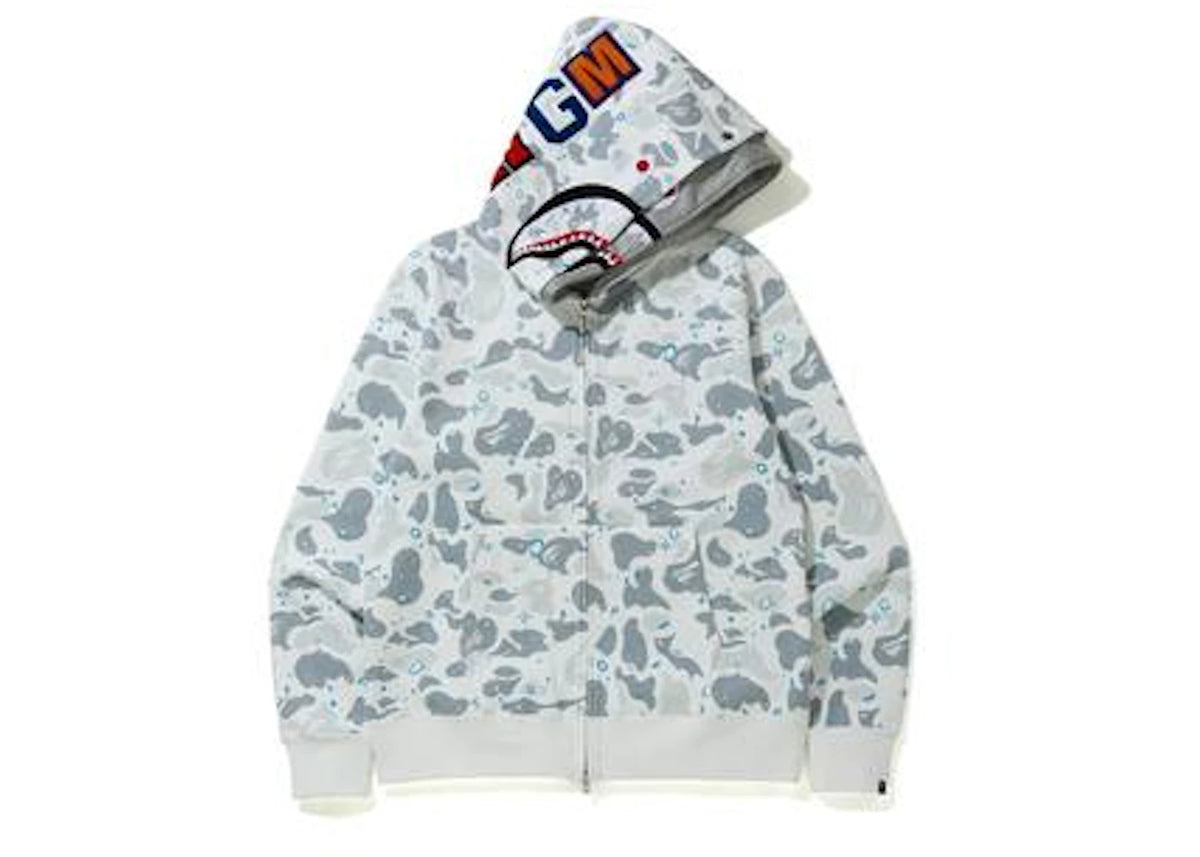BAPE Space Camo Shark Full Zip Double Hoodie White Multi - vue 360