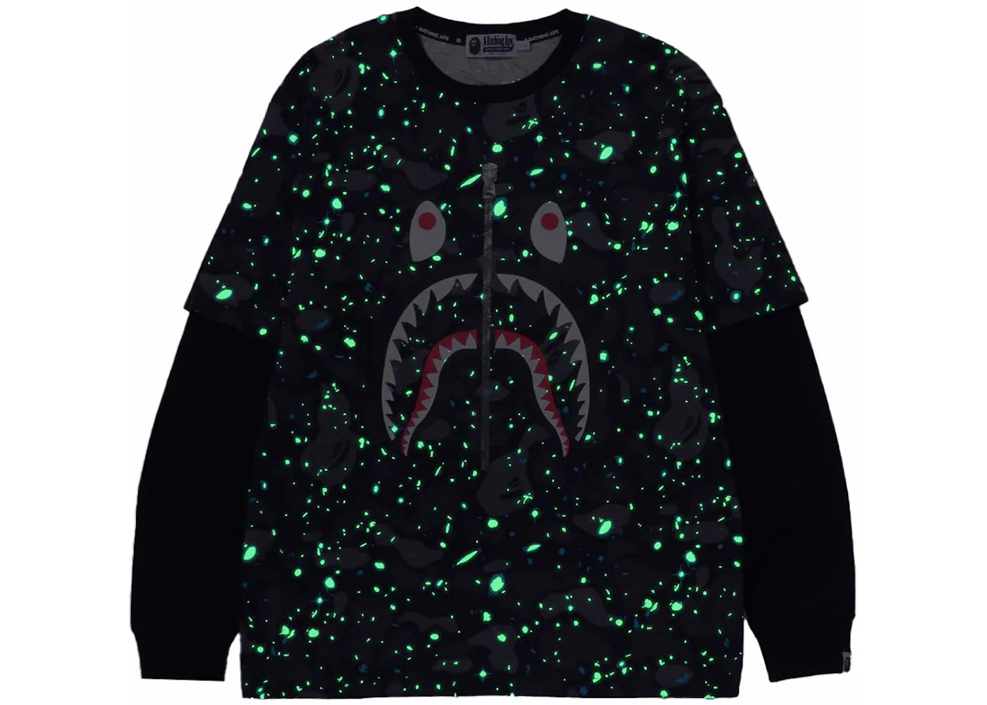 BAPE Space Camo Shark Layered Long Sleeve Tee Black - vue secondaire B