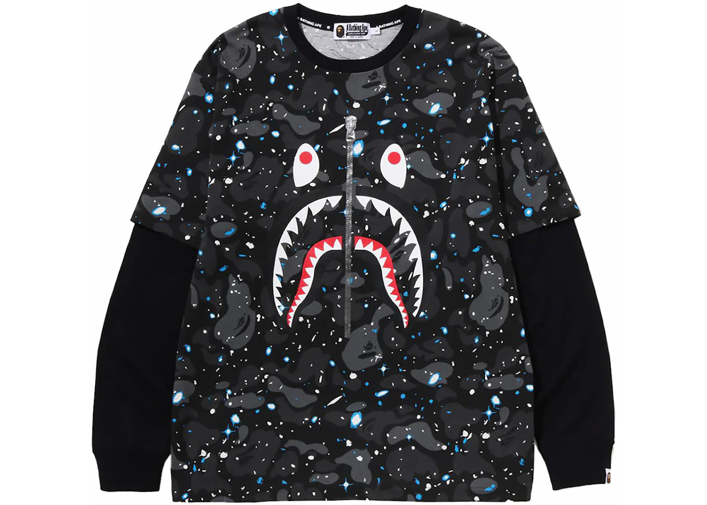 BAPE Space Camo Shark Layered Long Sleeve Tee Black - vue 360
