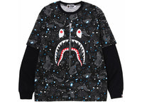 BAPE Space Camo Shark Layered Long Sleeve Tee Black