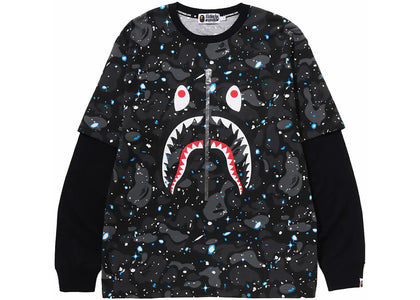 BAPE Space Camo Shark Layered Long Sleeve Tee Black - authentic BAPE product