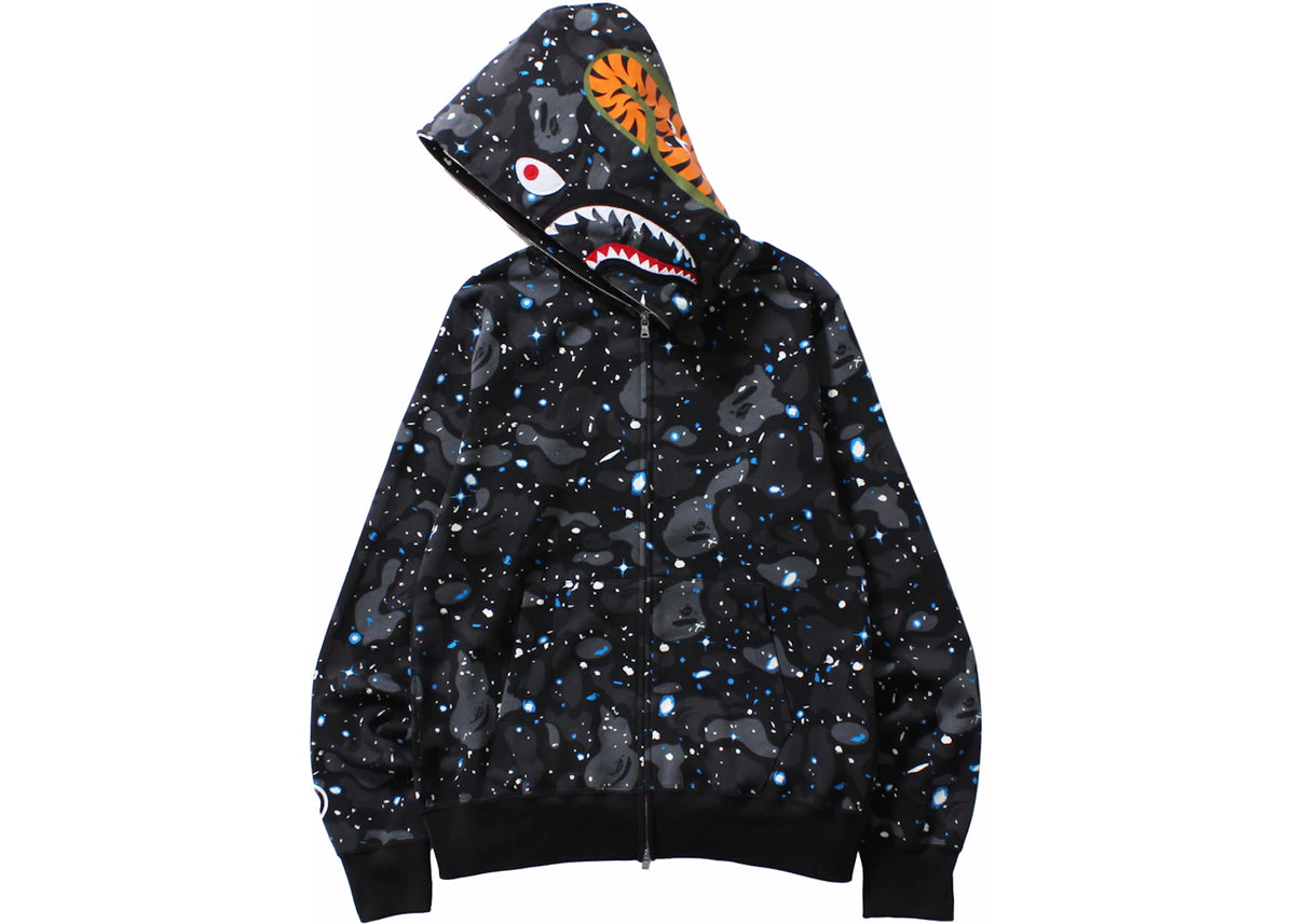 BAPE Space Camo Shark WGM Full-Zip Hoodie Black - vue secondaire A
