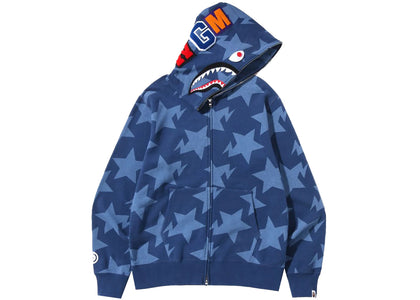 BAPE Sta Pattern Shark Full Zip Hoodie Indigo - apparel view 2