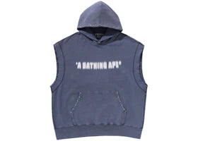 BAPE Studded Garment Dye Logo Sleeveless Pullover Hoodie Charcoal