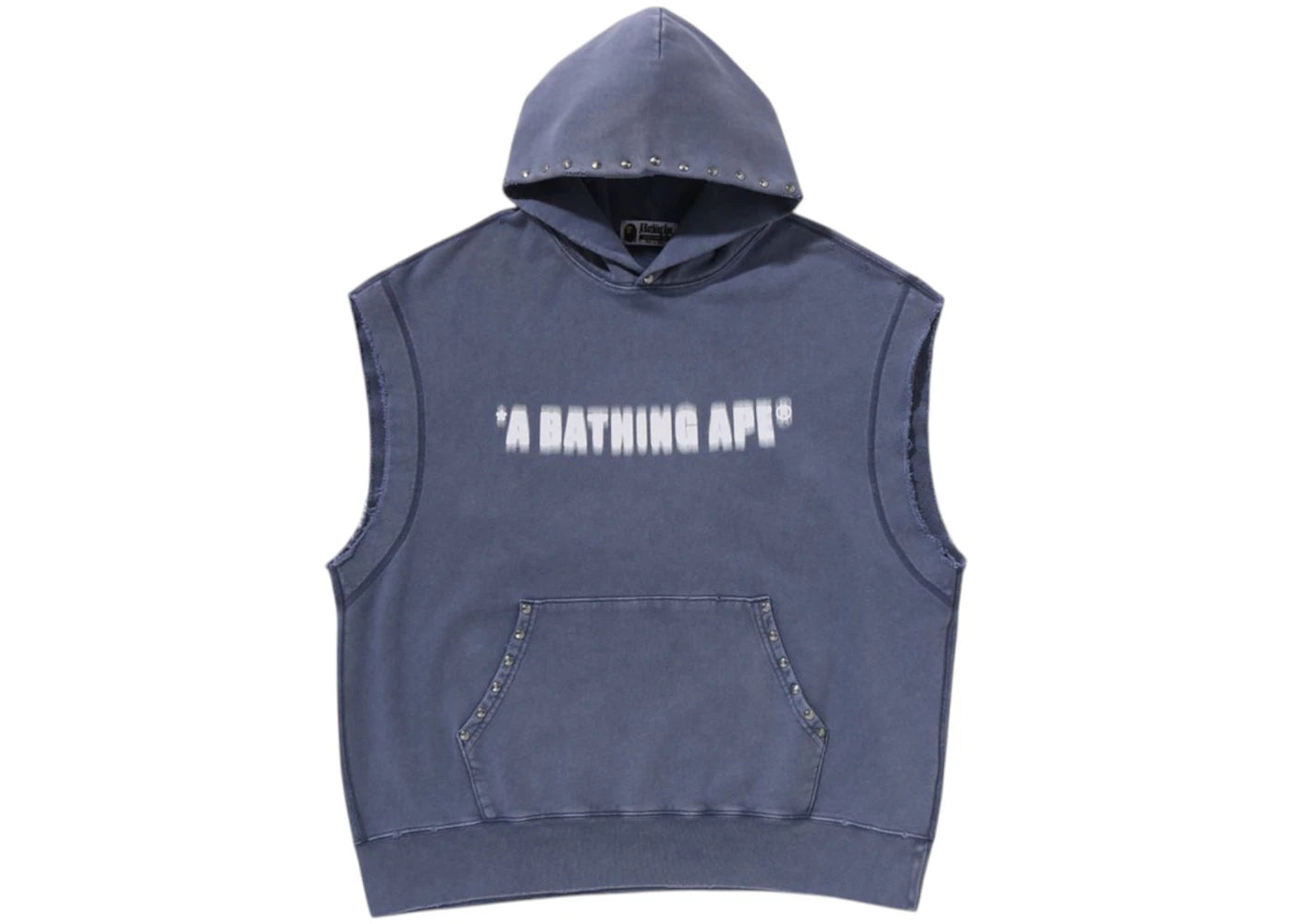 BAPE Studded Garment Dye Logo Sleeveless Pullover Hoodie Charcoal - vue secondaire A