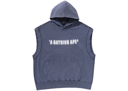 BAPE Studded Garment Dye Logo Sleeveless Pullover Hoodie Charcoal - apparel view 2