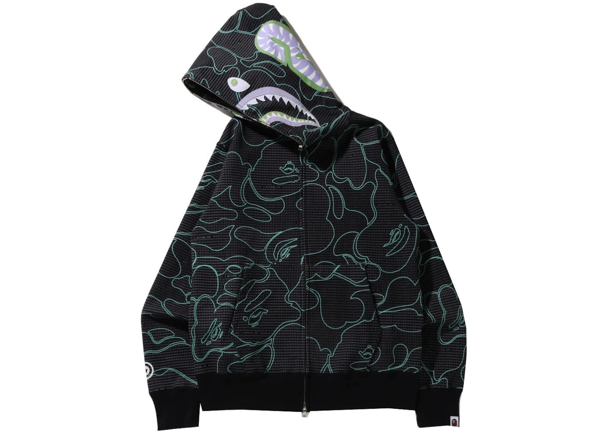 BAPE Text Code Camo Shark Full Zip Hoodie Black - vue secondaire B