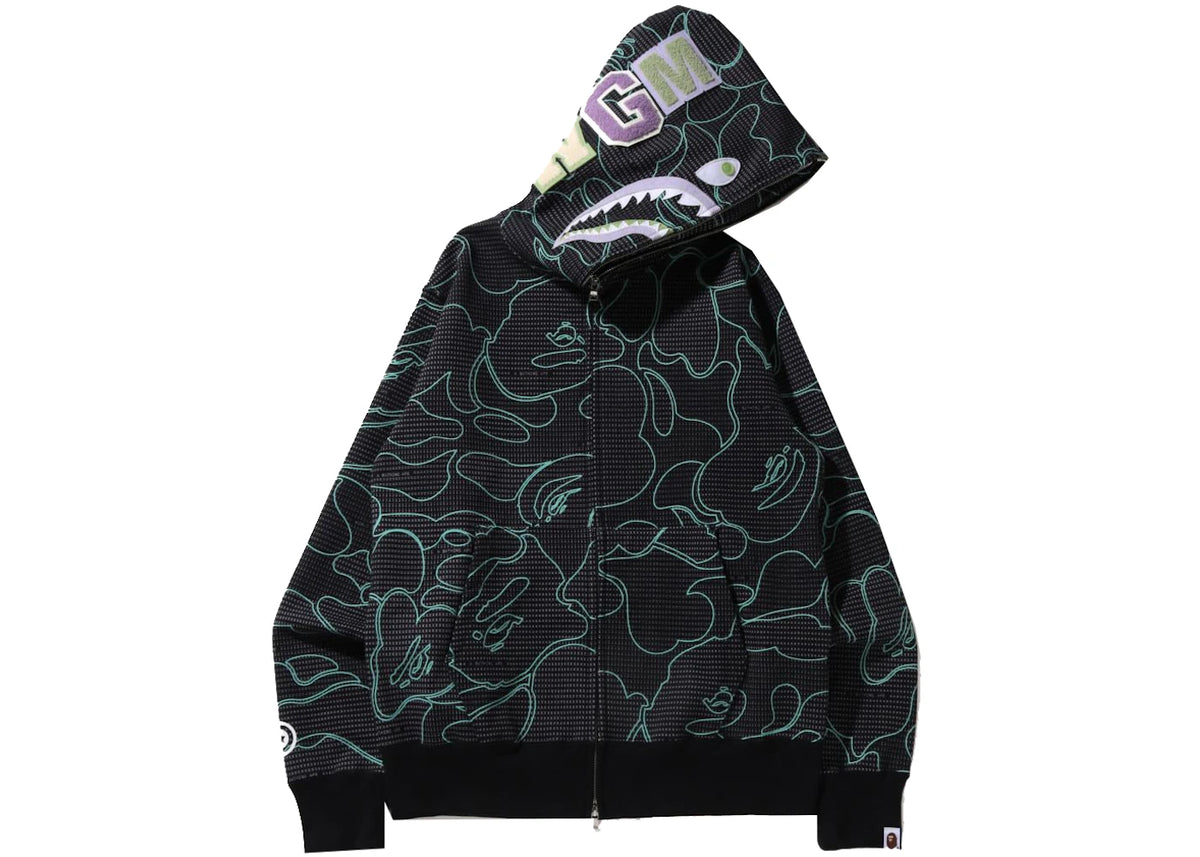 BAPE Text Code Camo Shark Full Zip Hoodie Black - vue secondaire A