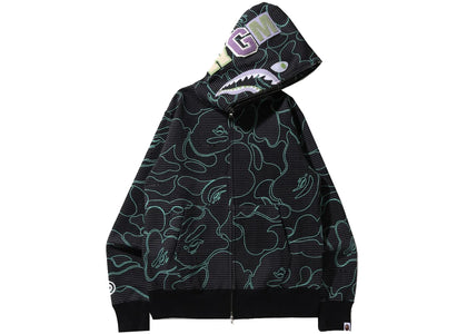 BAPE Text Code Camo Shark Full Zip Hoodie Black - apparel view 2